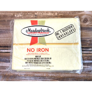 Vintage 1970s New Old Stock Meadowbrook Luxury Percale Yellow King Sz Flat Sheet